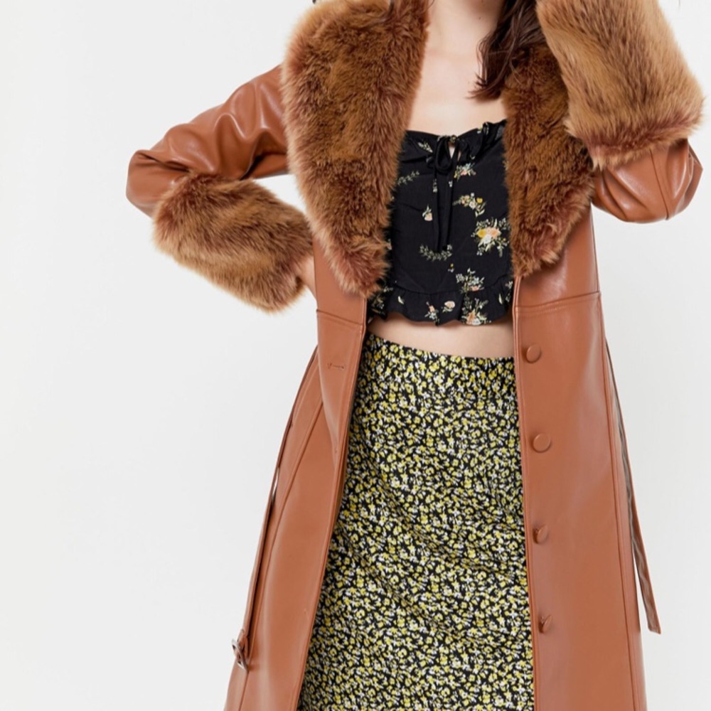 Urban Outfitters Glam Fur Trimmed Coat XS NWT